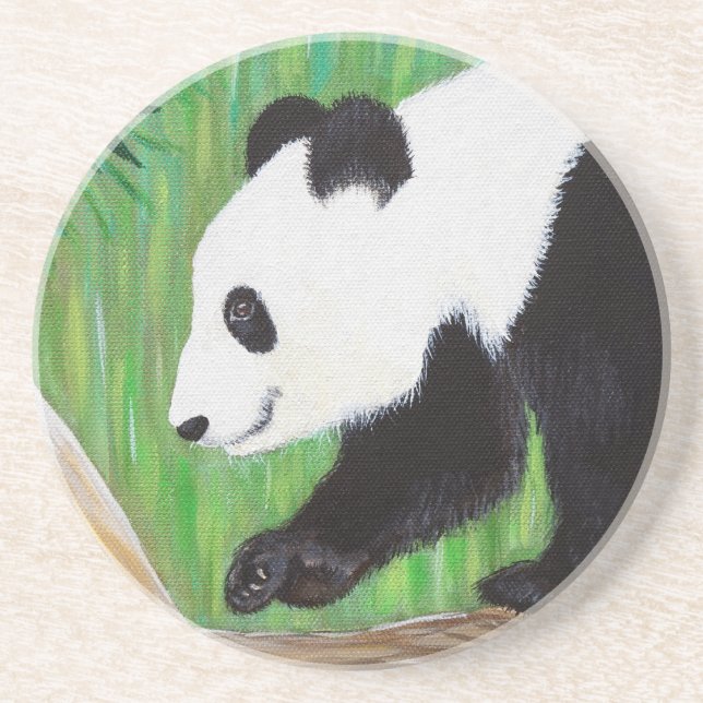 Posavasos De Arenisca Pintura feliz de Panda (Frente)