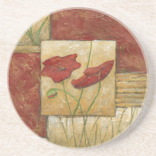 Posavasos De Arenisca Pintura floral con pinceladas visibles de pincel