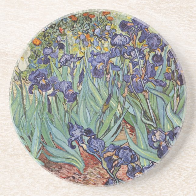 Posavasos De Arenisca Pintura impresionista de Van Gogh Irises (Frente)
