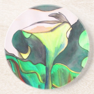 Posavasos De Arenisca Pintura original de la acuarela de Arum Lily
