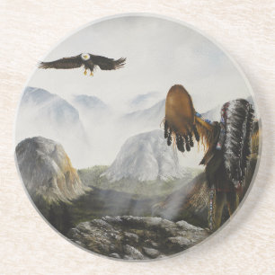 Posavasos De Arenisca Pintura sobre el águila de montaña rusa y el indio