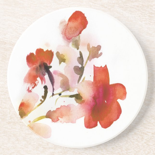 Posavasos De Arenisca Pinturas florales abstractas de la acuarela (Frente)