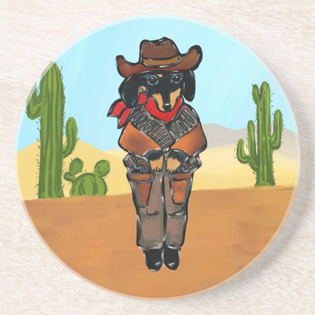 Posavasos De Arenisca Pistolero Doxie (Frente)