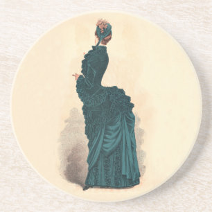 Posavasos De Arenisca Placa de moda victoriana antigua: vestido con poli