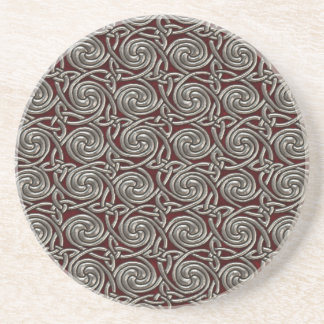 Posavasos De Arenisca Plata y modelo de nudos espiral céltico rojo