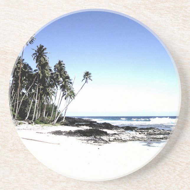 Posavasos De Arenisca Playa de palmeras y paraísos exóticos (Frente)
