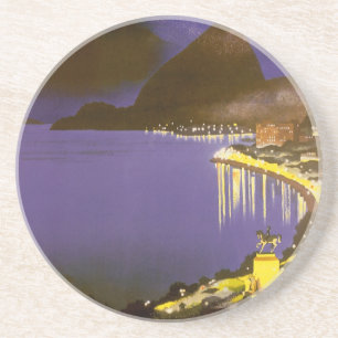 Posavasos De Arenisca Playa Vintage de Noche en Río de Janeiro, Brasil