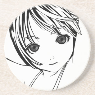 Posavasos De Arenisca Plaza negra, joven Chica de anime