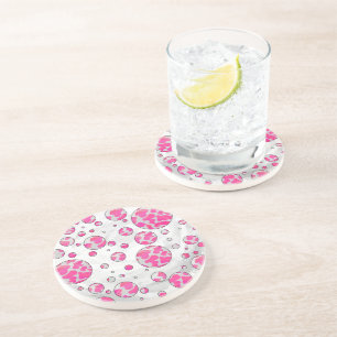Posavasos De Arenisca Polka Dot Cow rosa y blanco