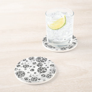 Posavasos De Arenisca Polka Dot Leopardo Diseño en blanco y negro