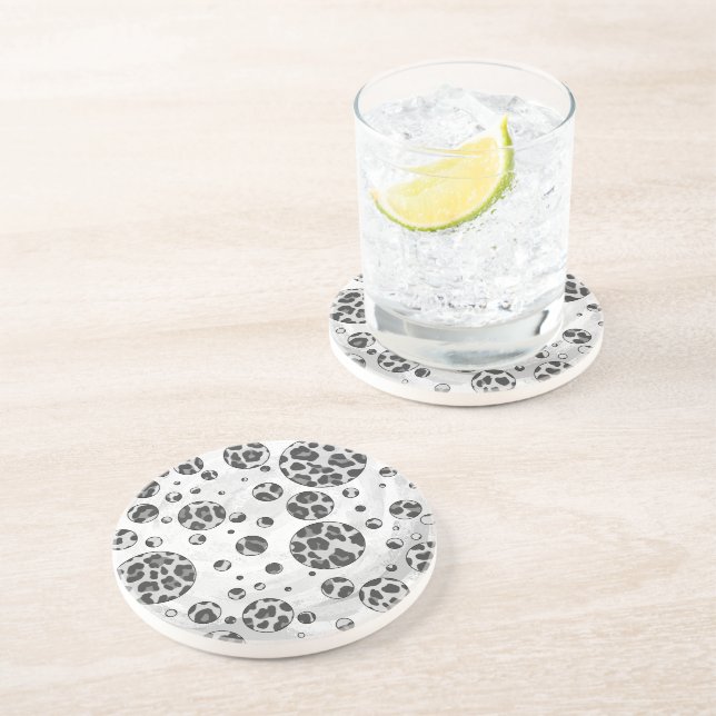Posavasos De Arenisca Polka Dot Leopardo Diseño en blanco y negro (Lado)