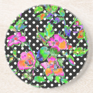 Posavasos De Arenisca Polka puntiaguda rosa rosa negro y blanco vintage
