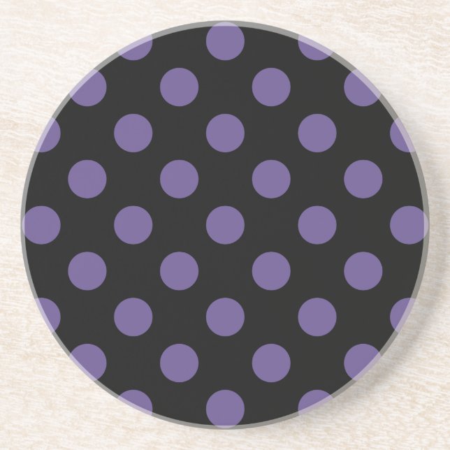 Posavasos De Arenisca Polka ultravioleta sobre negro (Frente)