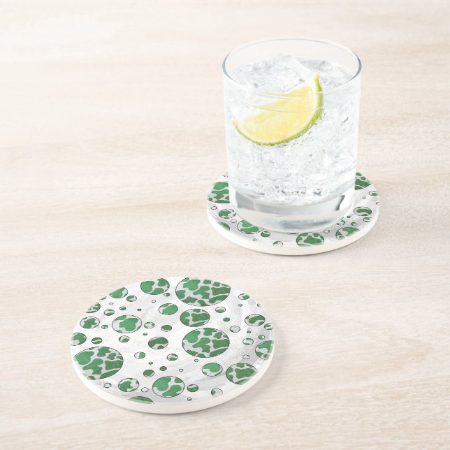 Posavasos De Arenisca Polks Dot Cow Impresión verde y blanca (Lado)