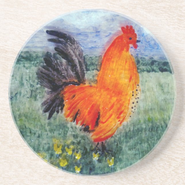 Posavasos De Arenisca Pollo de gallo para pintura de aves (Frente)