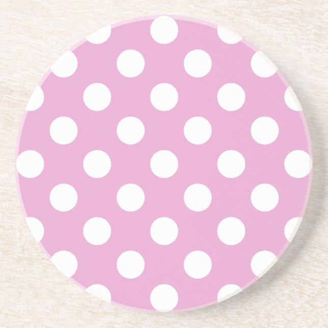 Posavasos De Arenisca Pos de polka blanca en rosa pálido (Frente)