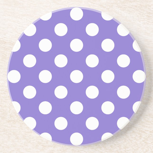 Posavasos De Arenisca Pos de polka blanco en periwinkle (Frente)