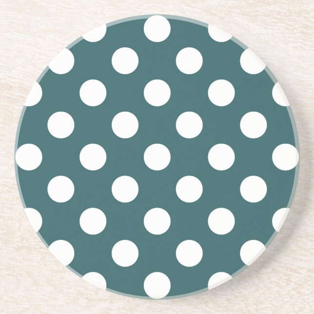 Posavasos De Arenisca Pos de polka blanco en verde azulado (Frente)
