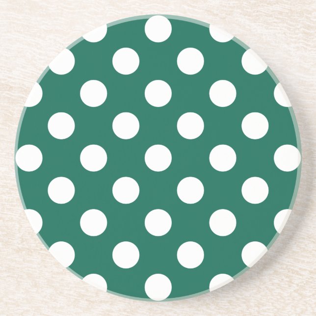 Posavasos De Arenisca Pos de polka blanco sobre verde sabio (Frente)