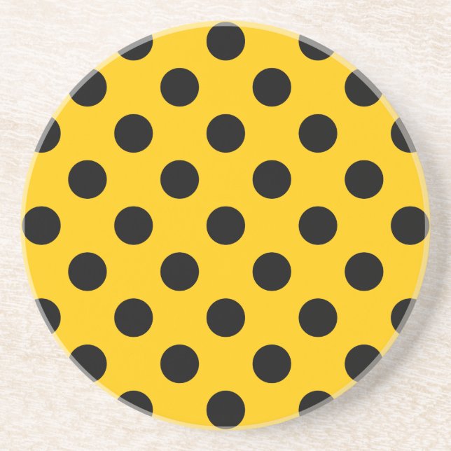 Posavasos De Arenisca Pos de polka negro sobre amarillo (Frente)