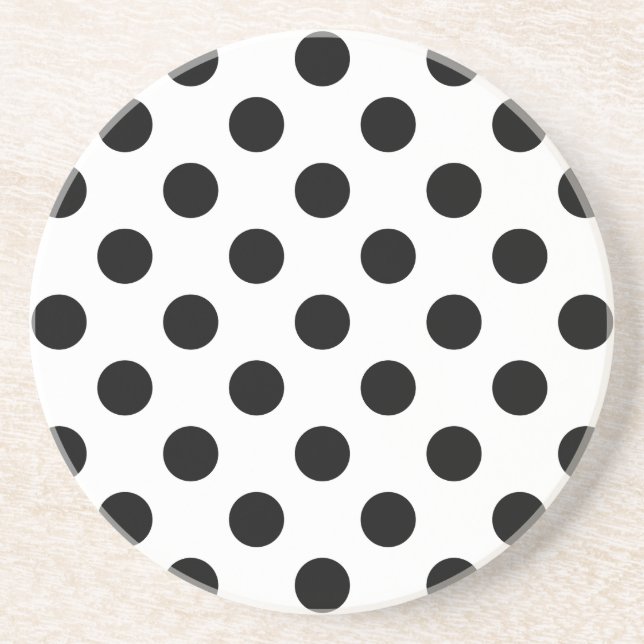 Posavasos De Arenisca Pos de polka negro sobre blanco (Frente)