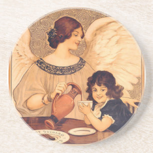 Posavasos De Arenisca Póster Antiguo del Ángel de Chocolate Francés: Art