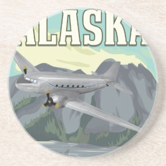 Posavasos De Arenisca Póster de viaje vintage de Alaska