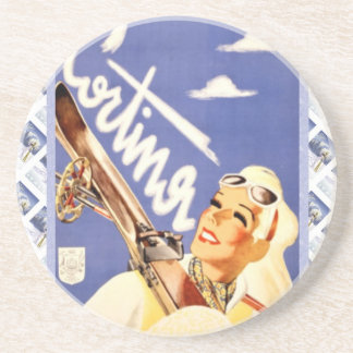 Posavasos De Arenisca Poster del viaje del vintage, Cortina d'Ampezzo