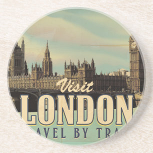 Posavasos De Arenisca Póster vintage de Visita Londres