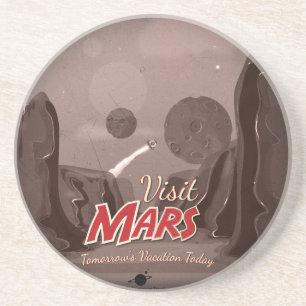 Posavasos De Arenisca Póster Vintage Visita a Marte