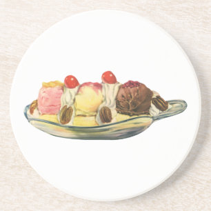 Posavasos De Arenisca Postres de comida antiguos, cerezas de banana spli