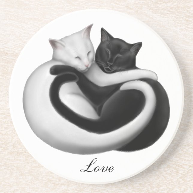 Posavasos De Arenisca Práctico de costa adaptable de los gatos del amor (Frente)