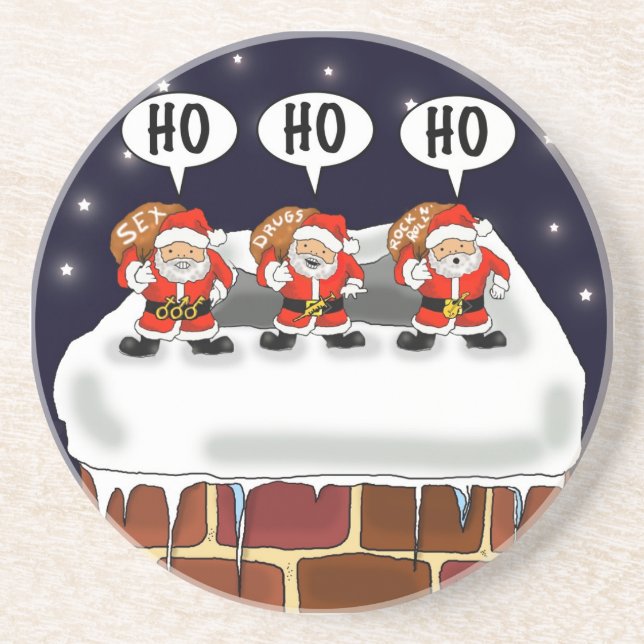 Posavasos De Arenisca Práctico de costa "ataque de los Mini-Santas" - (Frente)