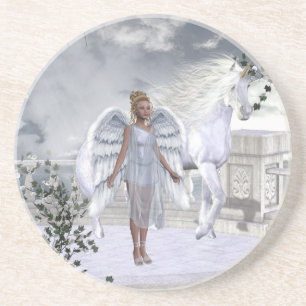 Posavasos De Arenisca Práctico de costa blanco del ángel del unicornio