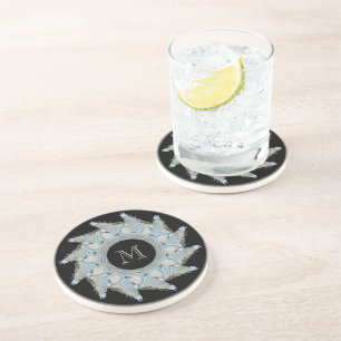Posavasos De Arenisca Práctico de costa con monograma del Chickadee azul
