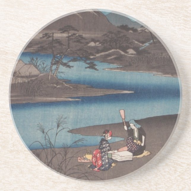 Posavasos De Arenisca Práctico de costa de Ichiryusai Hiroshige (Frente)