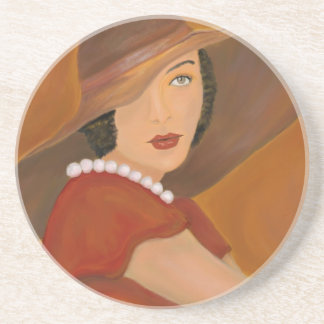 Posavasos De Arenisca Práctico de costa de la pintura del chica del