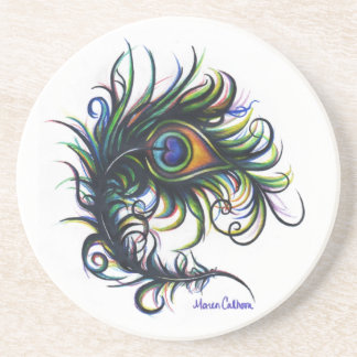 Posavasos De Arenisca Práctico de costa de la pluma del pavo real
