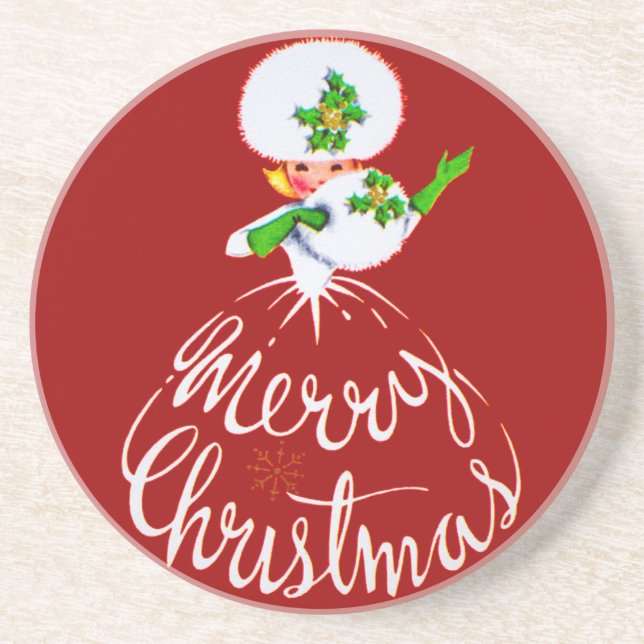 Posavasos De Arenisca Práctico de costa de las Felices Navidad (Frente)