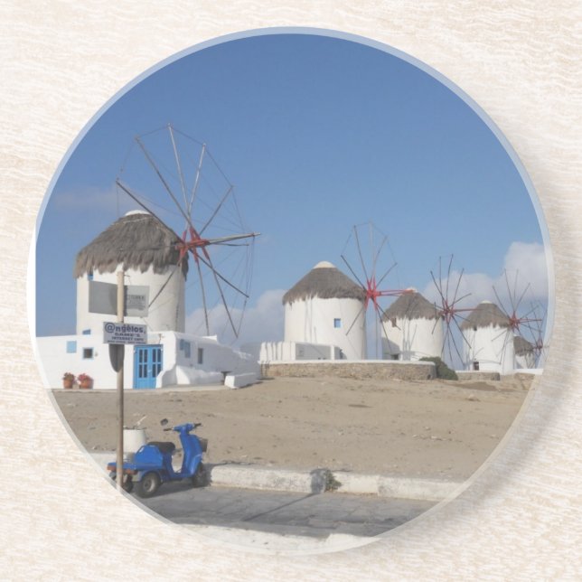 Posavasos De Arenisca Práctico de costa de Mykonos Grecia (Frente)