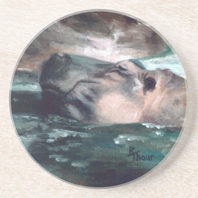 Posavasos De Arenisca Práctico de costa del hipopótamo (Frente)