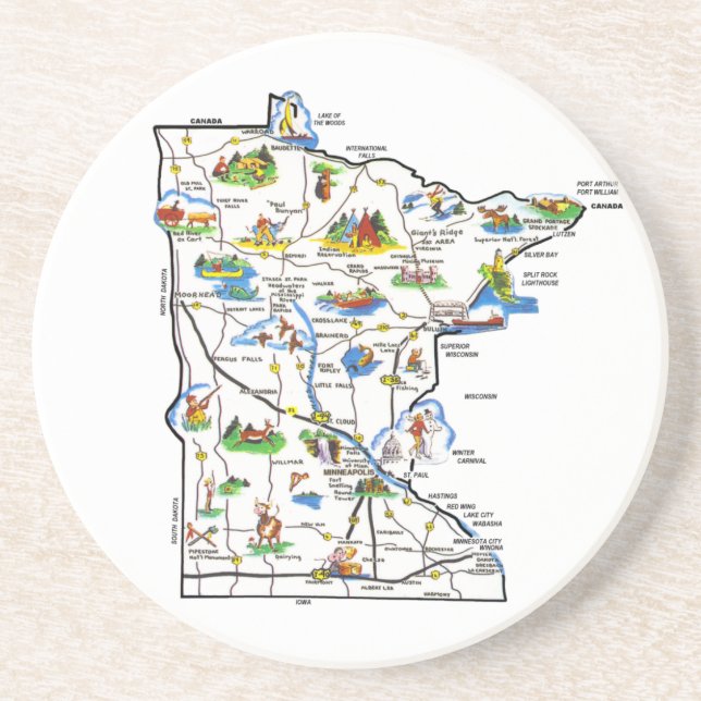 Posavasos De Arenisca Práctico de costa del mapa de Minnesota (Frente)