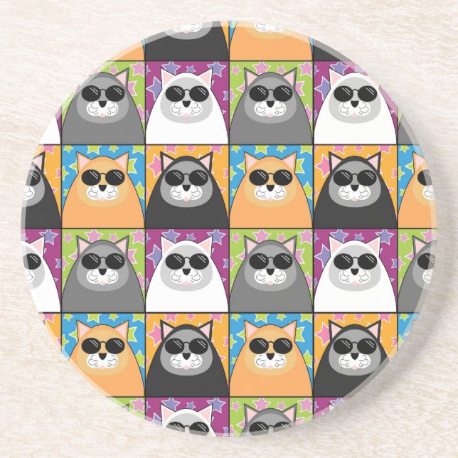 Posavasos De Arenisca Práctico de costa fresco del gato (Frente)