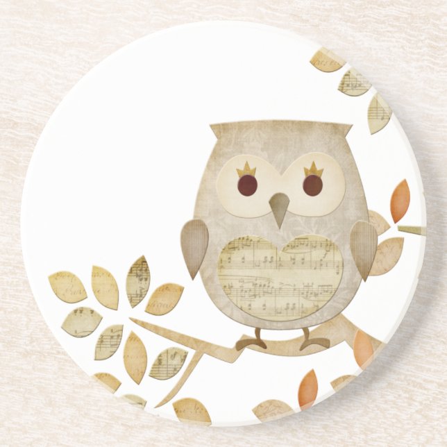 Posavasos De Arenisca Práctico de costa musical del búho del árbol (Frente)
