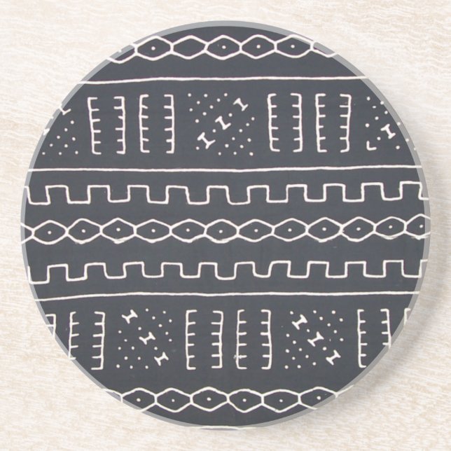 Posavasos De Arenisca Práctico de costa negro y blanco de Mudcloth (Frente)