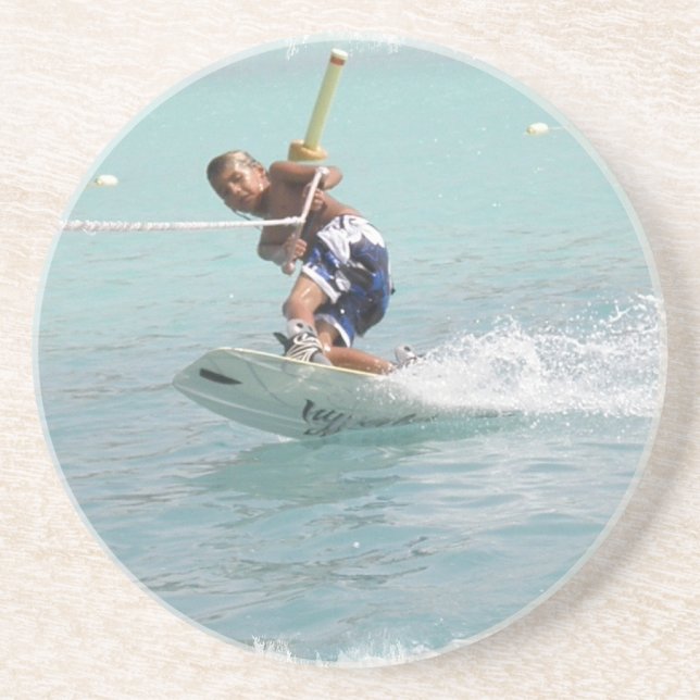 Posavasos De Arenisca Prácticos de costa de la vuelta de Wakeboarding (Frente)