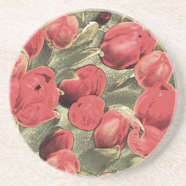 Posavasos De Arenisca Prácticos de costa, tulipanes rojos, arte (Frente)