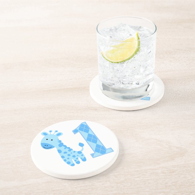 Posavasos De Arenisca Primer cumpleaños de la jirafa azul (Lado)