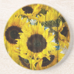 Posavasos De Arenisca Primitivo Barn Wood País Occidental Girasol