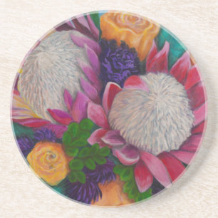 Posavasos De Arenisca Proteas gigantes y Rosas Naranjas